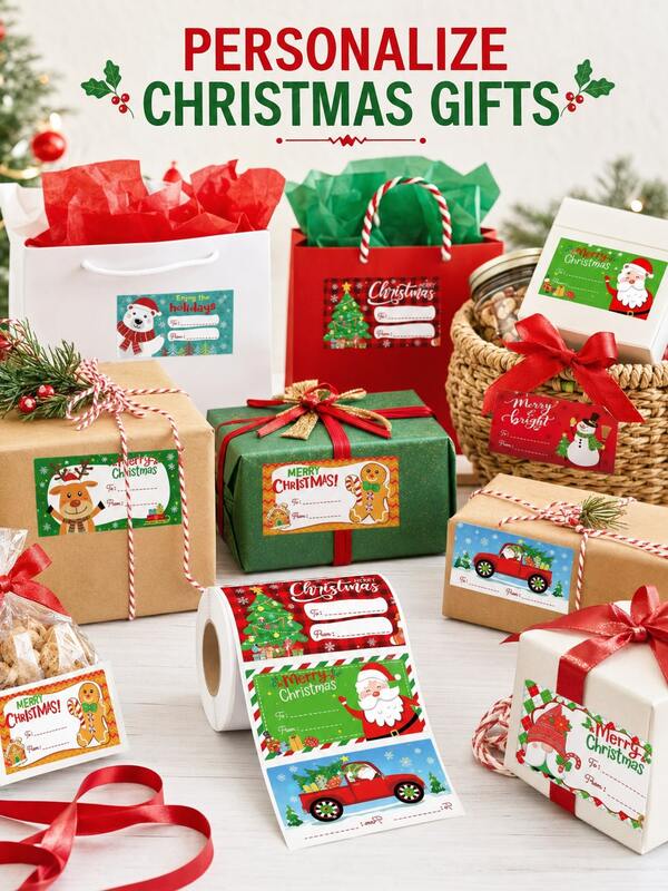1000pcs Roll Christmas Gift Name Tags, Cute Santa, Gnome, Reindeer, Snowman, Gingerbread Man Patterns With To/From Fill-In Area, Suitable For Gift Bags, Cards, Holiday Packaging