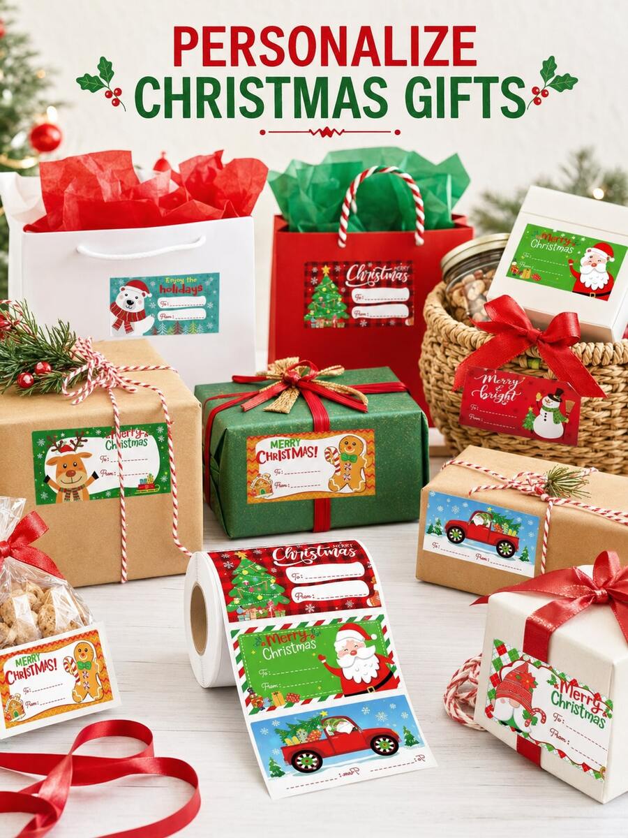 1000pcs Roll Christmas Gift Name Tags, Cute Santa, Gnome, Reindeer, Snowman, Gingerbread Man Patterns With To/From Fill-In Area, Suitable For Gift Bags, Cards, Holiday Packaging - Multicolor - View 1