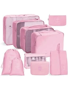 10pcs Waterproof Floral Luggage Travel Storage Set, Portable Zippered Clothing Storage Bags, Suitable For Suitcases, College Dorms, Minimalist Style (Multiple Floral And Letter Patterns Available) - Multicolor - View 10