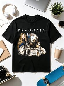Pragmata Sci-Fi Astronaut & Diana Art T-Shirt. - 黑色 - 查看 1