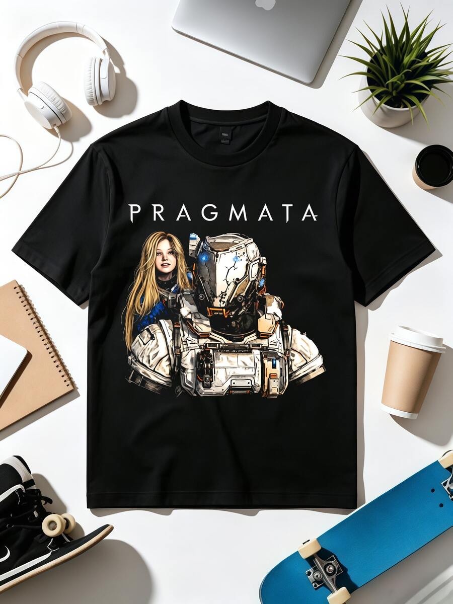 Pragmata Sci-Fi Astronaut & Diana Art T-Shirt. - 黑色 - 查看 1