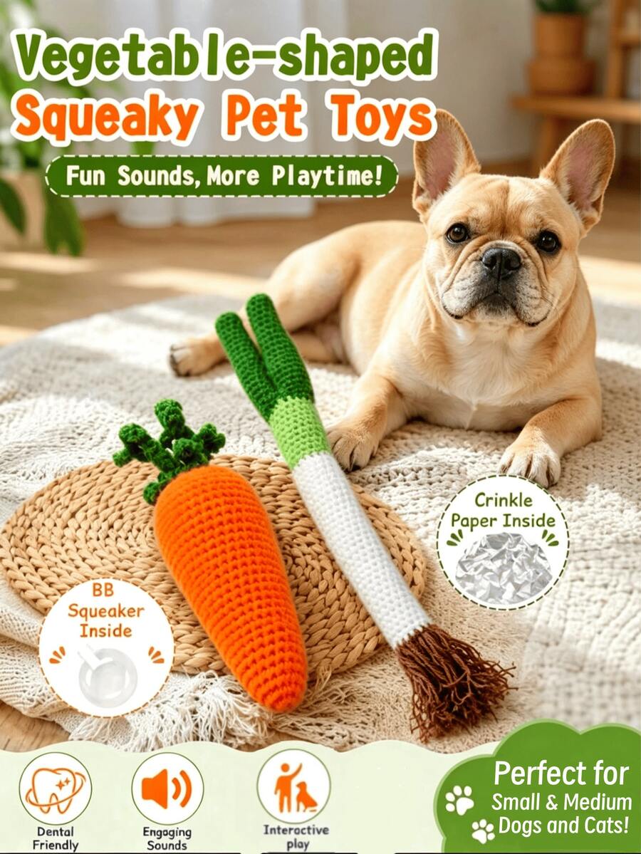 Vegetable Shaped Pet Chew Toy Set, Squeaky Carrot And Crunchy Leek Interactive Toys, Suitable For Small Dogs, Medium Dogs And Cats, Clean Teeth, Relieve Boredom Puppy Vocalization Toys