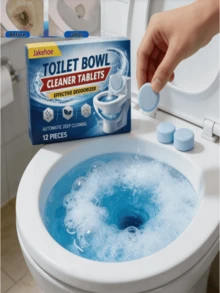 jakehoe 12pcs/24pc Toilet Cleaning Tablets, Designed For Effervescent Cleaning, Daily Maintenance Of Toilet Bowl Cleanliness, Reducing Scrubbing Time, Deodorizing, Removing Yellow Stains And Odors, Improving Bathroom Environment, Great Helper For Home Cleaning (New And Old Models Randomly Shipped) - Solid State - View 2