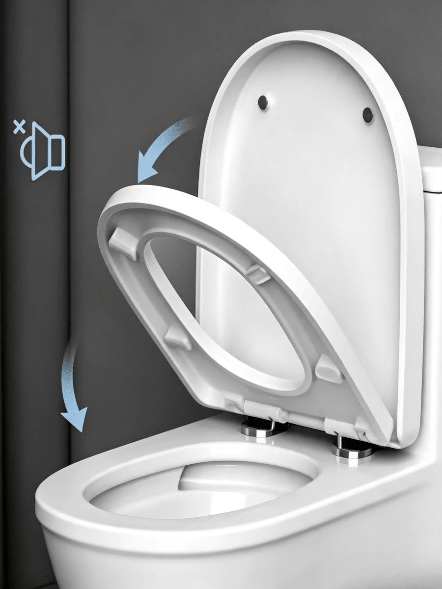 1pc Universal Thickened Slow-Close Toilet Seat, Quiet Splash-Proof Toilet Ring, Easy-To-Clean Compatible Toilet Lid. - A - View 1