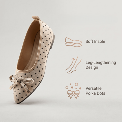 Comfortable Elegant Ballet Flats Shoes For Women Beige Polka Dot Bow Pointed Toe Flats Soft Non Slip Slip On Daily Office Shoes Women For Woman