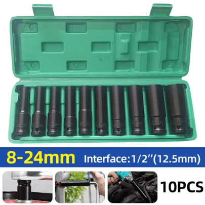 10-Piece Universal Socket Wrench Set Deep Socket Pneumatic Maintenance Tool Kit Automotive Mechanical Repair Hand Tools