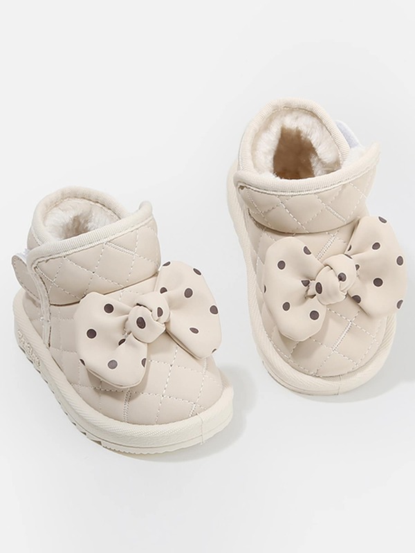1 Pair Baby Girl Polka Dot Bow Short Round Toe Flat Snow Boots For Daily Wear [Choose Based On Actual Cm Inner Length]