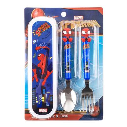 Monogram 1Set Of 2PCS Officially Licensed Cartoon Fork And Spoon Set Food Restaurant Gifts PP Material Stainless Steel Portable Dining Utensil Set Travel Tableware Set Lunchbox Essentials Birthday Christmas Gift