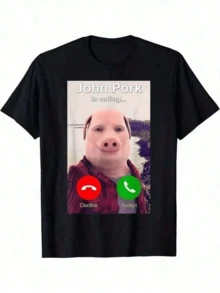 1 Piece, Funny John Pork T-Shirt, Casual T-Shirt For Men - Ideal For Work, Leisure Or Weekend Trips, Perfect For Summer. - Black - View 8