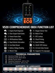 أداة تشخيص OBD2، قارئ رموز أعطال المحرك مع وظيفة إعادة الضبط، يدعم الوضع 6 والوضع 8 واختبار الجاهزية I/M، يتحقق تلقائيًا من ضوء أعطال المحرك، متوافق مع جميع مركبات OBDII المصنعة بعد عام 1996 - متعدد الألوان - مشاهدة 8