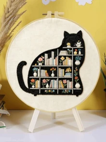 成人初學者刺繡套件,趣味貓咪圖案,含布料、逐步教學指南、繡框、針與線,適合感恩節/聖誕節送禮,居家、花園或辦公室裝飾,20x20cm/7.9in - A - 查看 6