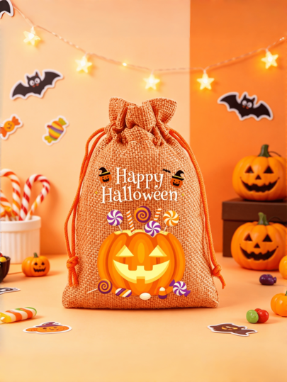 Tas Permen Anak-Anak Halloween, Tas Bundel Goni Hantu , Tas Hadiah, Tas Permen Serut, Dekorasi Pesta Festival, Tas Kemasan Hadiah, Tas Dompet