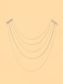 STONEFANS 1pc Niche Design Multi-Layer Chain Rhinestone Hair Accessory, Long Tassel Luxury Evening Party Styling Headpiece - Silver - View 7