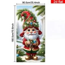 Cortina de puerta de elfo navideño 2D plana, personaje de dibujos animados lindo con decoraciones navideñas, esquema de color rojo y verde, poliéster duradero, sin necesidad de energía, adecuado para decoración con tema navideño, se puede usar para decoración de pared, puerta y ventana interior/exterior, decoración de ambiente festivo, hogar, centro comercial, estudio, escena exterior universal, material de poliéster, sin necesidad de energía - A - Ver 6