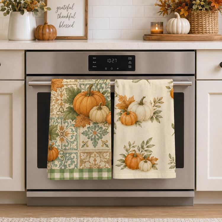 2pcs Set Autumn Pumpkin Kitchen Towels, Dish Cloths - Decorative Towels, Super Absorbent Microfiber, Machine Washable, Holiday Gifts And Cleaning Supplies Decoration, Suitable For Holiday Decor, Cooking, Baking, Housewarming Gifts And Cleaning Supplies, Suitable For Kitchen, Bathroom, Toilet, 4/6/8 Multi-Piece Combination Pack - Multicolor - View 2