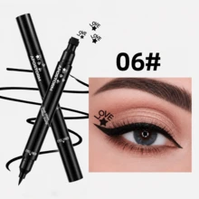 6-Pattern Dual-End Eyeliner Stamp Pen, Streamlined Cylindrical Body, Designed For Creative Eye Makeup. Dual-End Design Precisely Combines Black Eyeliner With 6 Different Fun Stamp Shapes, Completely Solving The Pain Point Of Hand Tremor When Drawing Complex Patterns. Black Material With Rich And Full Color, Quick-Drying Film, Resistant To Sweat And Tears Smudging. - Black - View 16