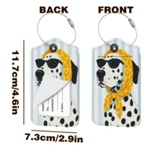 1pc Luggage Tag, Selected PU Leather Material With Privacy Protection Flap And Sturdy Stainless Steel Ring, Easy To Identify, Suitable For Various Travel Bags (Fashion Glasses Spotted Dog/Frog/Cat/Goose/Dachshund/Giraffe/Capybara Print) - Multicolor - View 5