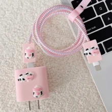 1組柔軟可愛3D牛奶瓶充電器保護套,韓系Ins風少女粉牛奶瓶數據線保護組,兼容Apple PD18W/20W原裝充電器,送女友的可愛吸睛禮物 - 趴牛+奶瓶款 - 查看 10