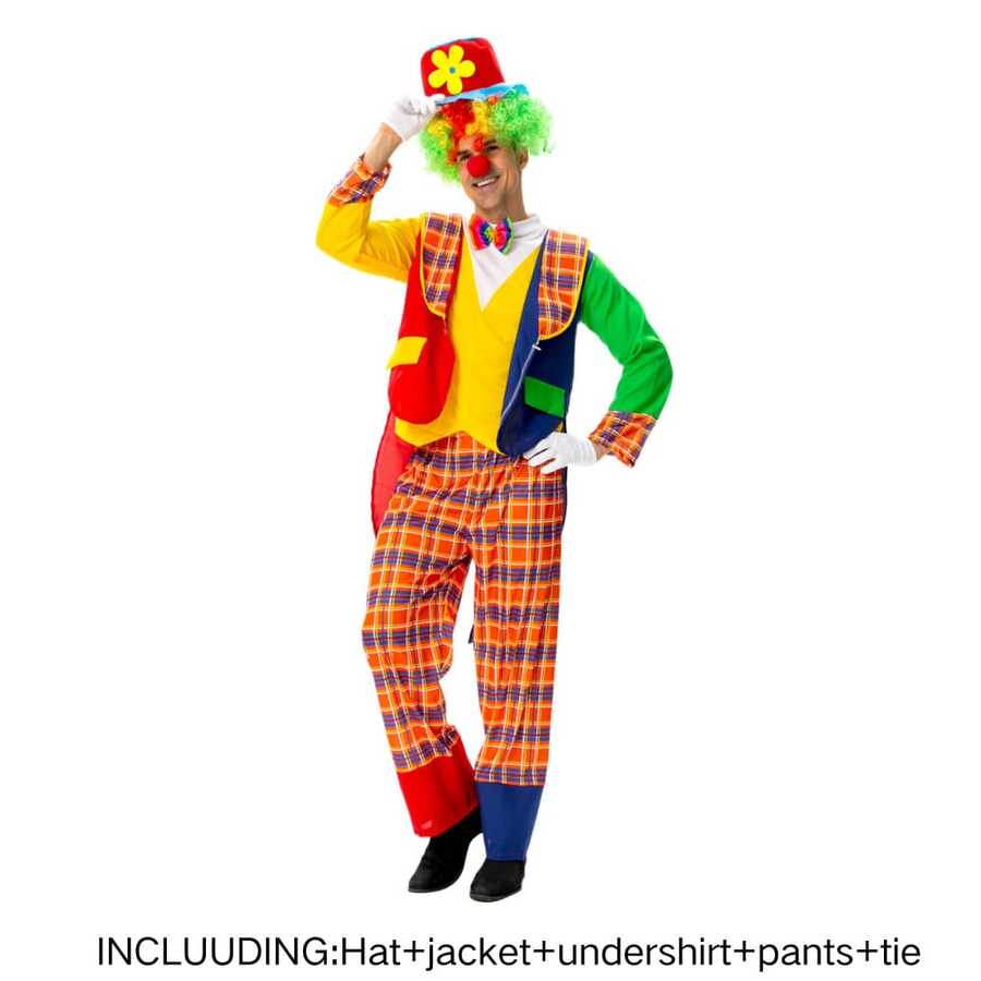Adult Rainbow Clown Cosplay Jumpsuit Featuring Bright Colorful Pattern Funny Clown Costume Set For Height 165-190cm