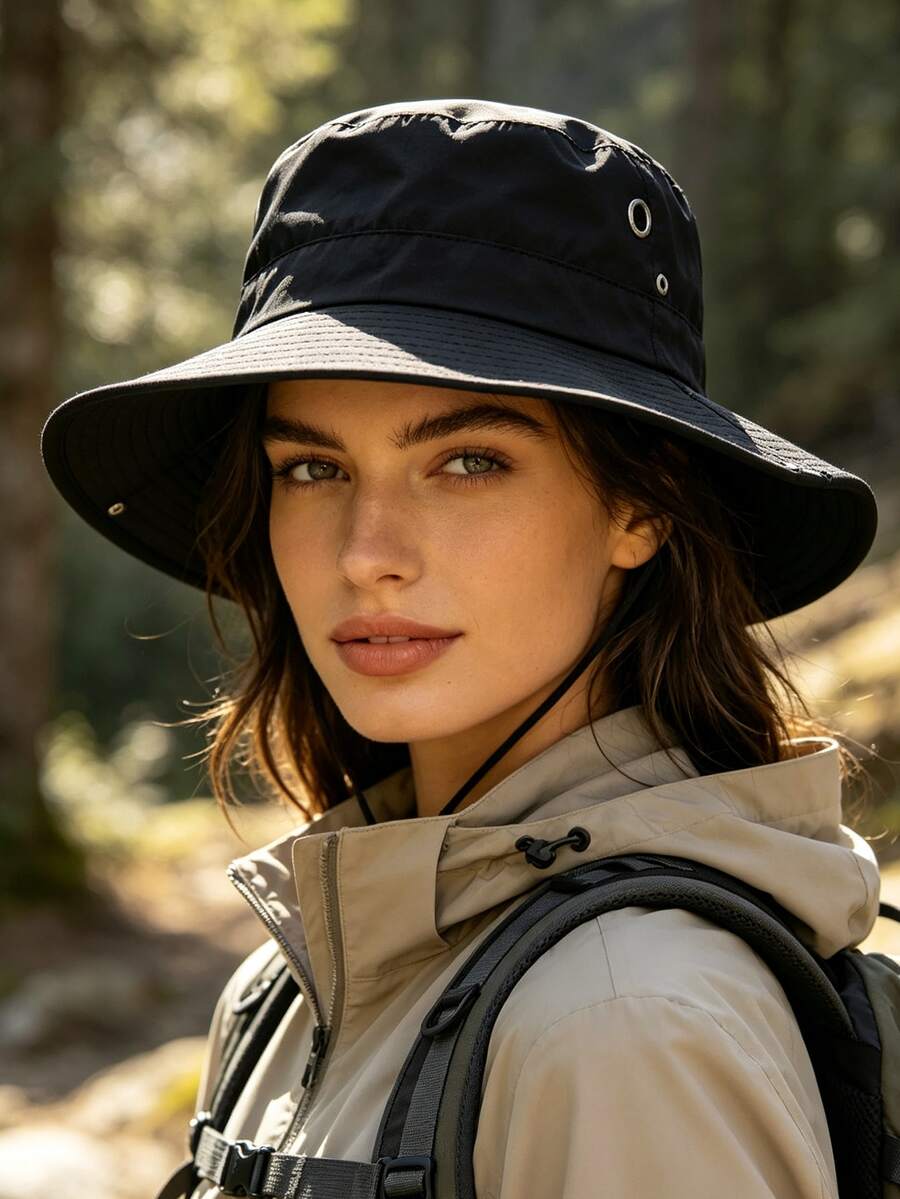 2 Styles Wearable Breathable Perforated Sun Hat, Wide Brim UV Protection Outdoor Bucket Hat, Suitable For Camping And Hiking - A - View 1
