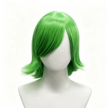 Wig Cosplay Anime Disgust – Rambut Pendek Hijau Terang dengan Poni Samping & Ujung Keriting untuk Halloween, Konvensi Anime, Permainan Peran, Kostum Pesta - Hijau - View 4