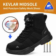 Black Steel Toe Work Boots For Men Impact Resistant Lightweight Work Shoes Comfortable Industrial Safety Shoes Resistant Durable For Labor Daily Use - Black - View 3