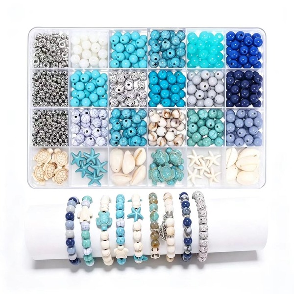 24-Grid Ocean Style 8mm Round Beads, DIY Jewelry Accessories, For Making Necklaces, Bracelets And Craft Accessories, Suitable For Beginners