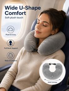 Soft Plush Travel Pillow, Unfilled, Suitable For Storage, Travel Essential, Vacation Accessory, Travel Sleep Aid, Adjustable U-Shaped Neck Pillow, Wide Comfortable Design, With Convenient Zipper - Multicolor - View 3