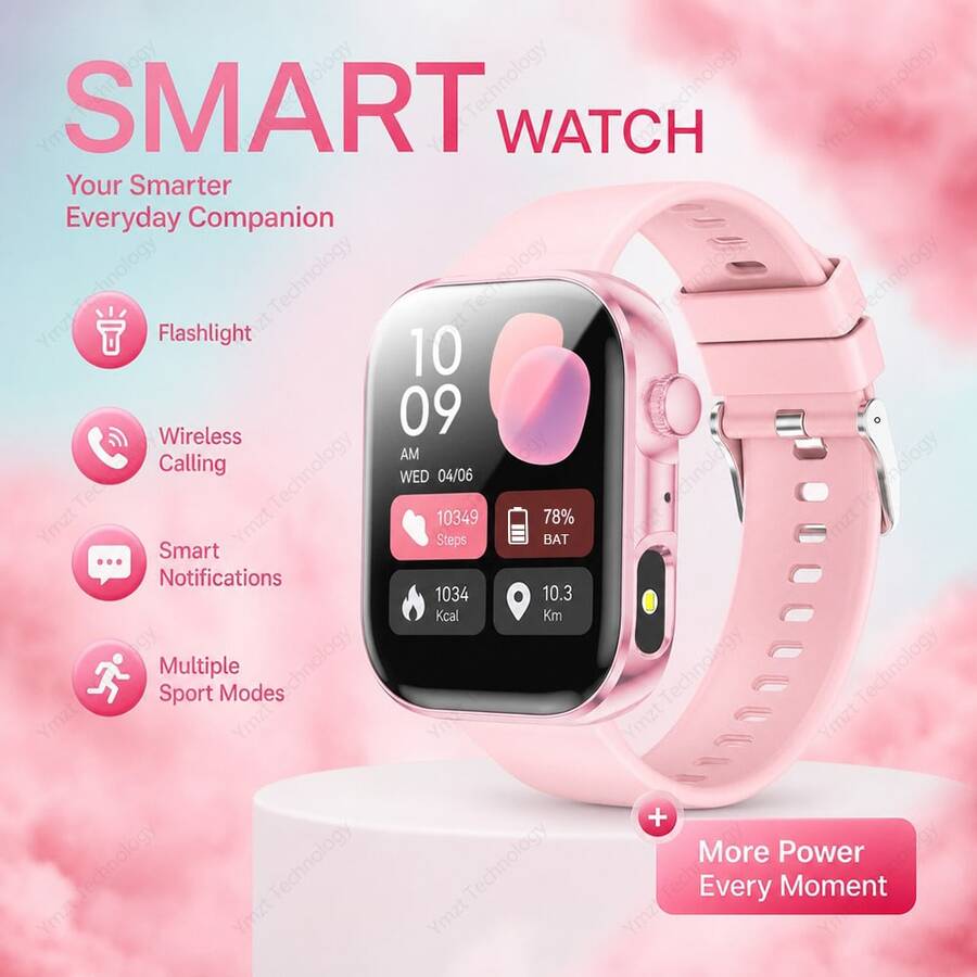 AQMWWG Jam Tangan Pintar Olahraga yang Ditingkatkan dengan Fungsi Senter, Notifikasi Panggilan/Pesan Nirkabel/Berbagai Mode Olahraga/Kamera, Musik, Alarm, Cuaca, Wallpaper yang Dapat Disesuaikan, Desain Modis, Layar Definisi Tinggi, Cocok untuk Penggunaan Sehari-hari dan Hadiah Liburan. - View 1