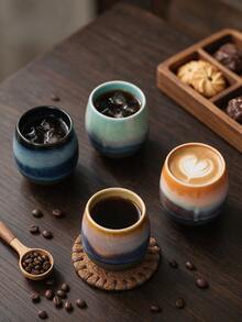 4pcs Set Kiln-Fired Glazed Ceramic Coffee Cups, Reactive Glaze Espresso Cups, Japanese Style Small Tea Cups, Suitable For Latte, Americano Coffee, Microwave And Dishwasher , Unique Gradient Color Drinkware, Suitable For Home, Office, Cafe - Multicolor - View 3