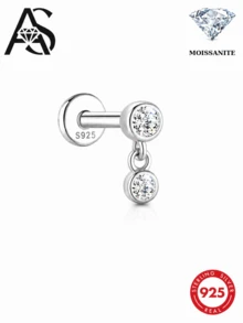 AnlaScheer 1pc Moissanite 925 Sterling Silver Mixed Size Flat Back Helix Piercing Threaded Ear Stud, Women's Engagement Wedding Bridal Jewelry - Silver - View 8