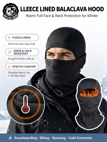 1-5pcs Fleece Lined Warm Headwear, Windproof Cold-Resistant Full Face Winter Ski Mask, Warm Neck Guard Headwear, Suitable For Snowboarding, Skiing, Motorcycle Riding In Cold Weather