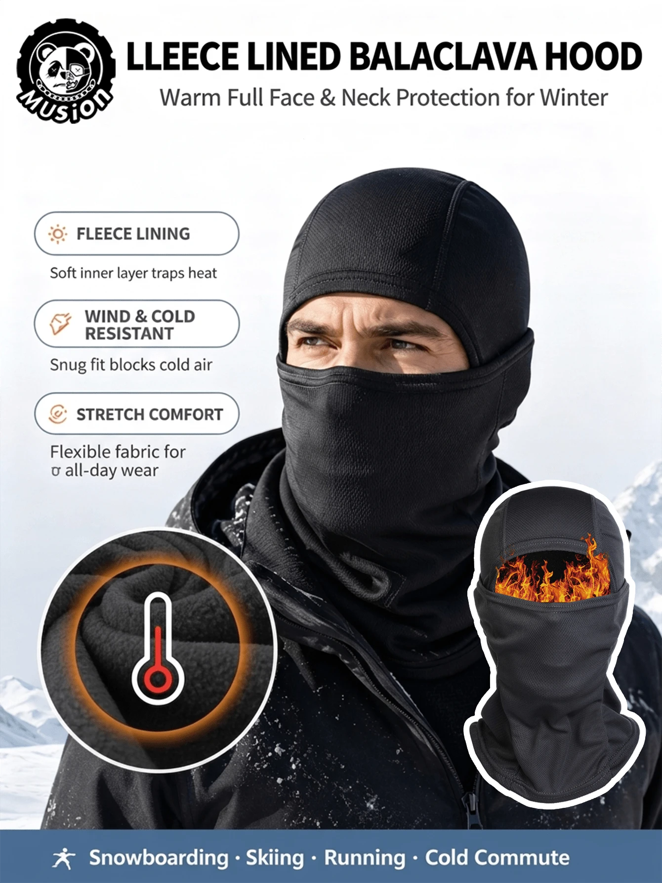 1-5pcs Fleece Lined Warm Headwear, Windproof Cold-Resistant Full Face Winter Ski Mask, Warm Neck Guard Headwear, Suitable For Snowboarding, Skiing, Motorcycle Riding In Cold Weather - Multicolor - View 1