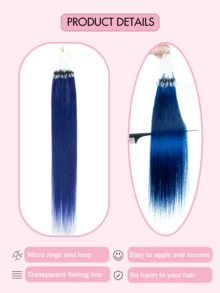 50 Strands Micro Ring Hair Extensions, Pop-Up Highlight Straight Human Hair, Micro Ring Hair Extensions Straight Highlight, Holiday Concert Accessory, Summer Travel Vacation Essential - SBlue - View 2