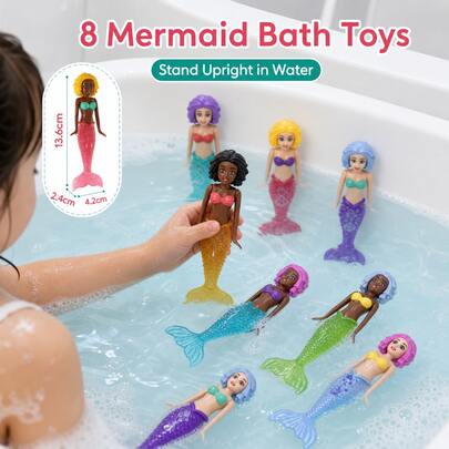 8 Buah Mainan Putri Duyung Mini, Mainan Berdiri Bawah Air, Sempurna untuk Anak Perempuan Digunakan Saat Latihan Menyelam di Kolam Renang atau untuk Bermain di Bak Mandi. Mainan Ini Merupakan Hadiah Ulang Tahun yang Sangat Baik untuk Anak-Anak.