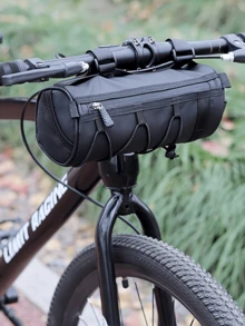 Large Capacity Adjustable Bicycle Handlebar Bag, Multi-Compartment Front Frame Bag With Handlebar Mount, Stylish Cylindrical Design, Elastic Storage System For Cycling Essentials - Multicolor - View 3
