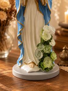 1pc Virgin Mary Statue Small Figurine, Catholic Religious Home Decor Sculpture, Virgin Mary Statue With Rose Detail, Christian Decor, Suitable For Bookshelf, Desktop, Living Room, Bedroom - one-size - View 4