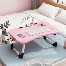 Extra-Large Portable Laptop Bed Desk - Wood Foldable Tray Stand With Cup Holder & Storage Drawer - Multi-Functional Stable Workstation For Bed, Sofa, Floor - Durable Design - Pink - View 6