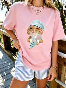 Women's 100% Cotton Short Sleeve T-Shirt, Skin-Friendly And Breathable, Suitable For All Occasions, European-American Style, Versatile And Comfortable - White - View 6
