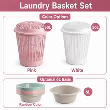 50L Laundry Basket With Lid, Clothes Storage Hamper For Bedroom Bathroom Laundry Room, White Or Pink - View 4