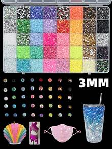 40 Grids 3mm Dopamine Rainbow Resin Rhinestone Kit, Massive Solid Color & Aurora AB Effect Flat Back Crystals, Versatile Multipurpose Shiny Gems For Nail Art, Crafts, Phone Case, Makeup & DIY Projects Nail Supplies Nails Nail Gems - Multicolor - View 3