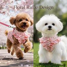 Pet Harness And Leash Set, Cute Floral Pearl Ruffle Bowknot Dog Vest Harness, Double-Layer Soft Breathable For Teddy Small Dogs Outdoor Walking - Pink - View 7