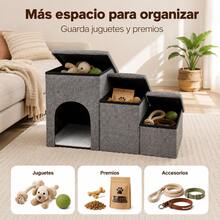 Escalera para perros pequeños con espacio de almacenamiento, ajustable para cama alta y sofá, rampa para perros pequeños y gatos, 3 niveles en gris - Gris - Ver 5
