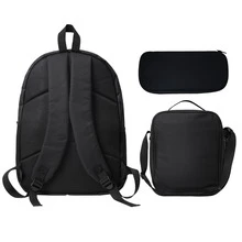 Gamer Style Back To School Student Backpack Multi-Compartment Set Three Stripes Game Console Unisex Laptop Pocket Insulated Lunch Cooler Pencil Case - Black - View 4