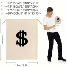 Canvas Money Bag Party Prop With Dollar Sign, Money Bag Prop For Bank Robber, Pirate, Cowboy Role Play Theme Party, Perfect For Halloween, Cosplay And Party Gifts, Costumes - Multiple Styles - View 8