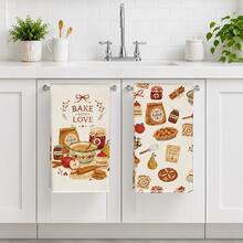 2件裝烘焙主題「BAKE WITH LOVE」圖案廚房抹布，40*60cm 柔軟超細纖維材質茶巾，適用於居家廚房、餐廳、戶外露營桌面清潔，洗碗布手巾配件，鄉村風廚房節日禮物 - 彩色 - 查看 5