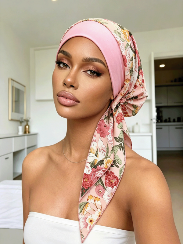 YPGVUO Women's Floral Print Tie Back Turban, Patchwork Wide Headband Headscarf, Soft Breathable Wrap Head Cover For Daily Outdoor