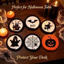 Miếng lót ly Halloween dệt, miếng lót cách nhiệt in họa tiết sáng tạo bằng vải, tấm lót bàn ăn cho tiệc lễ hội - Nhiều màu - Xem 4