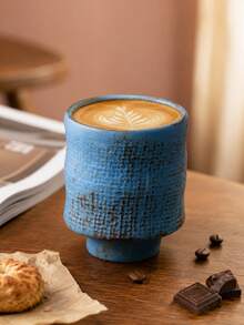 1pc Vintage Textured Ceramic Tea Cup, Japanese Retro Handmade Pottery Stoneware Handleless Coffee Cup, 200-220ml Small Espresso Latte Cappuccino Milk Water Cup, Suitable For Home Cafe Kitchen Office Breakfast Afternoon Tea Gift - Fabric-textured Disposable Cup - View 2