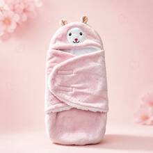 可愛刺繡設計包巾毯－柔軟透氣四季保暖，完美的嬰兒洗禮禮物 - 粉色 - 查看 1